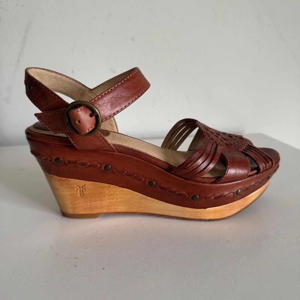 Frye Carlie Huarache Leather Platform Wedge Sandals Boho Western Summer Size 7.5 - Picture 7 of 10